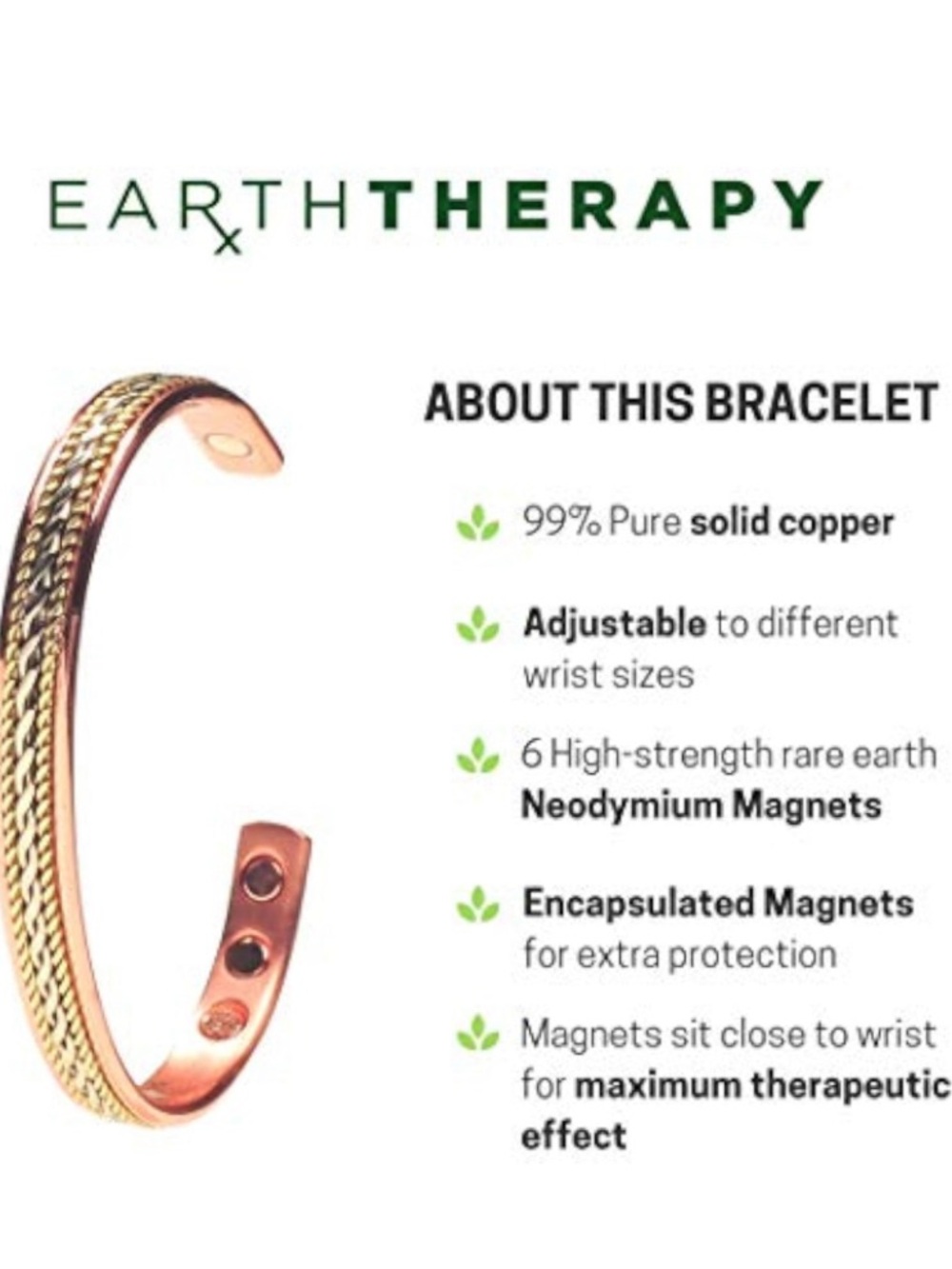 Earth Therapy Copper Cuff Bracelet with Brass Braided Ends - Picture 4 of 4